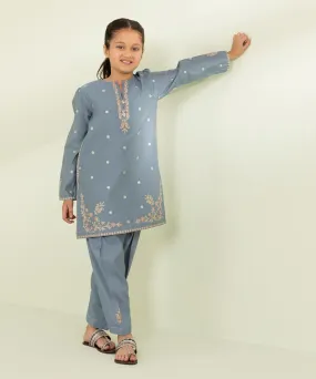 2 Piece - Embroidered Cotton Net Suit