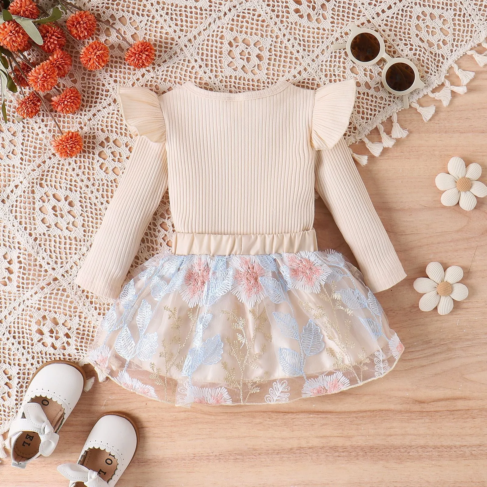 2 Pieces Set Baby Kid Girls Solid Color Tops Flower And Embroidered Skirts Wholesale 24011134