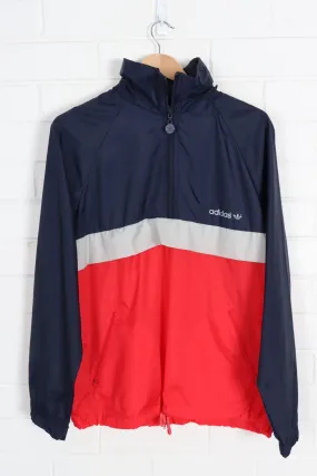 ADIDAS Colourblock Navy Grey & Red 1/4 Zip Thin Popover Jacket (XL)