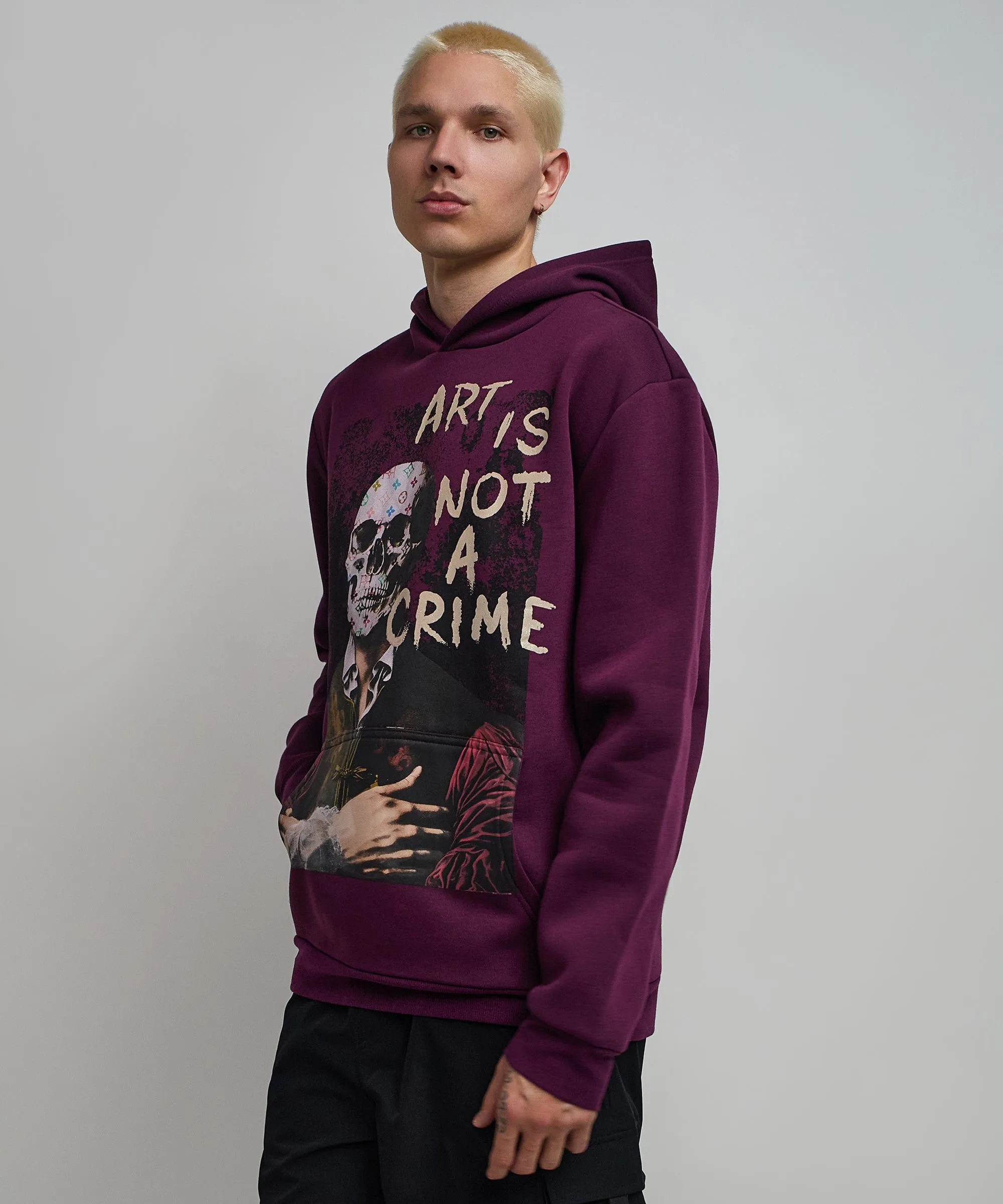 Art Is Not A Crime Graphic Print Hoodie - Burgundy