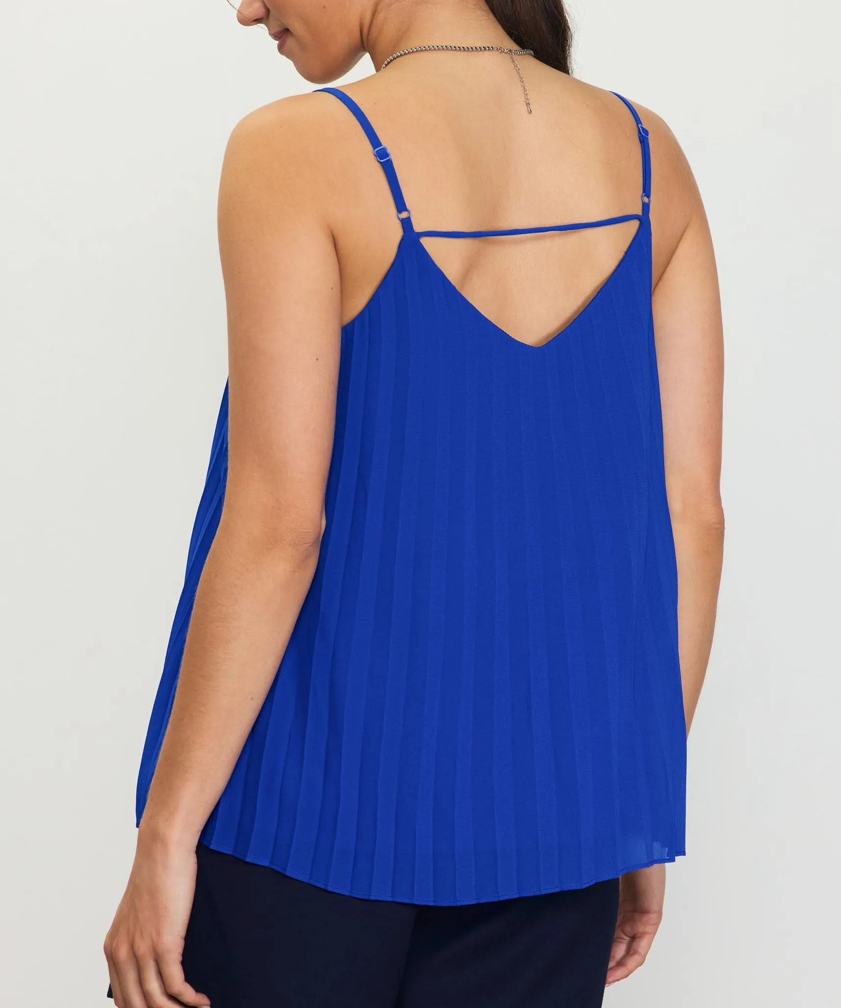 Back Strap Detail Pleated Cami Top - Neon Blue