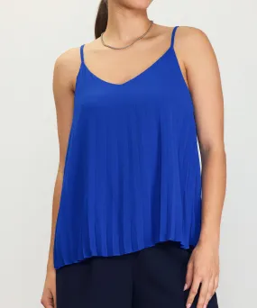 Back Strap Detail Pleated Cami Top - Neon Blue