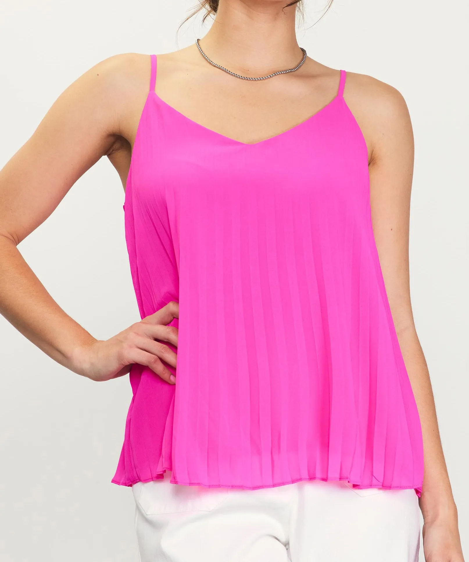 Back Strap Detail Pleated Cami Top - Pretty In Pink