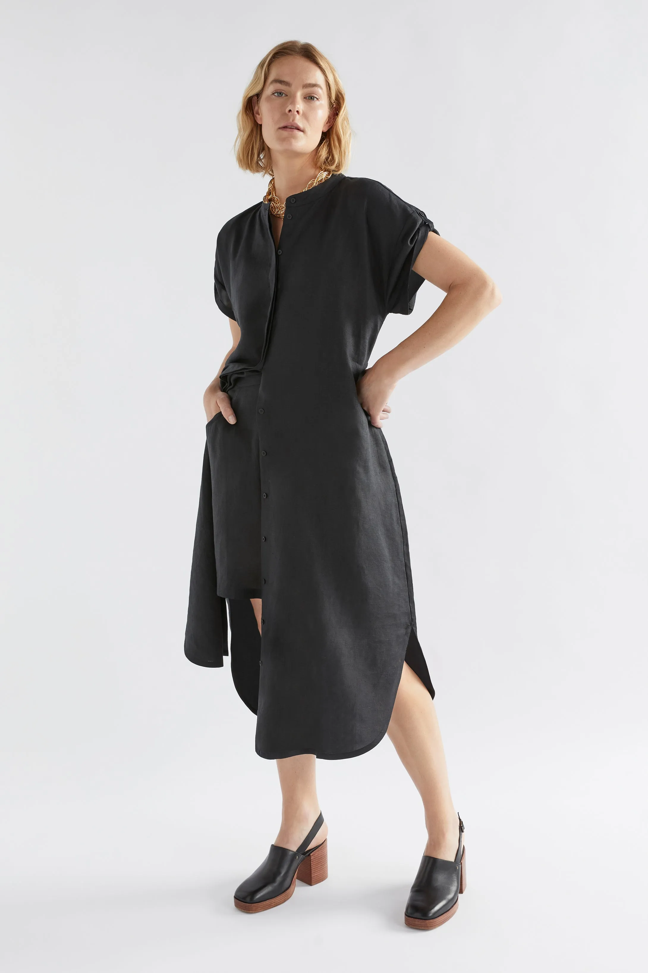 Black Neza Linen Shirt Dress