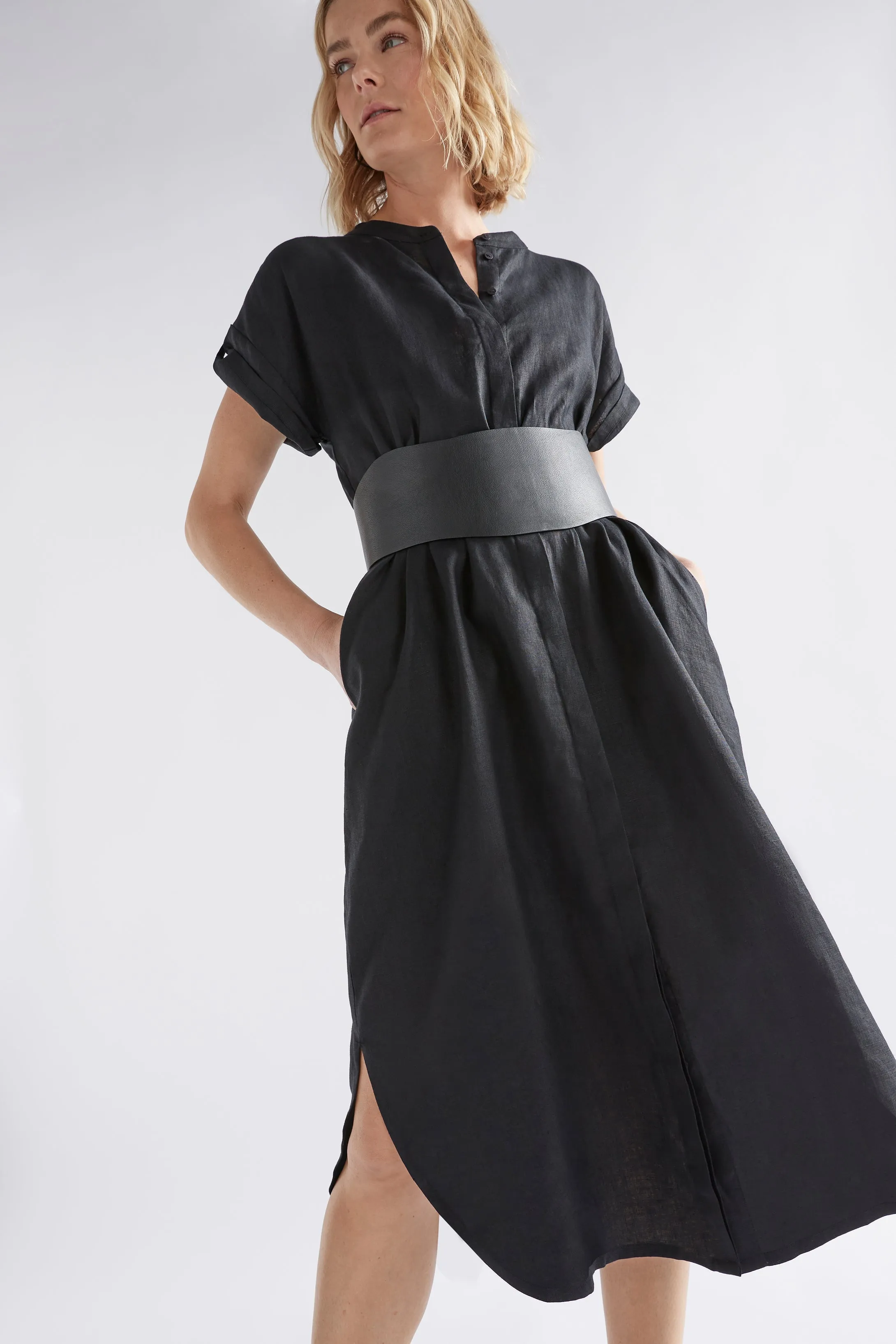 Black Neza Linen Shirt Dress