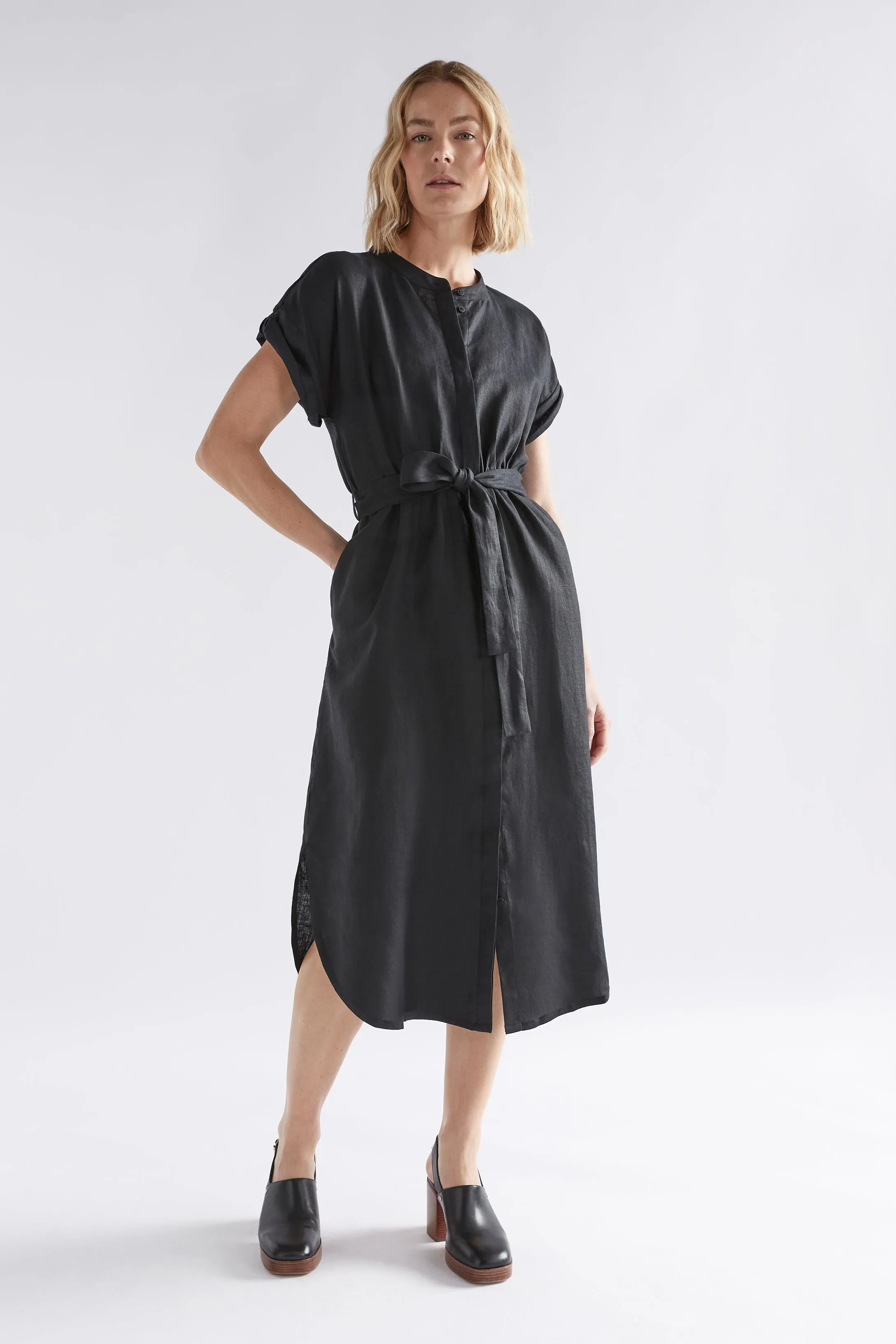 Black Neza Linen Shirt Dress