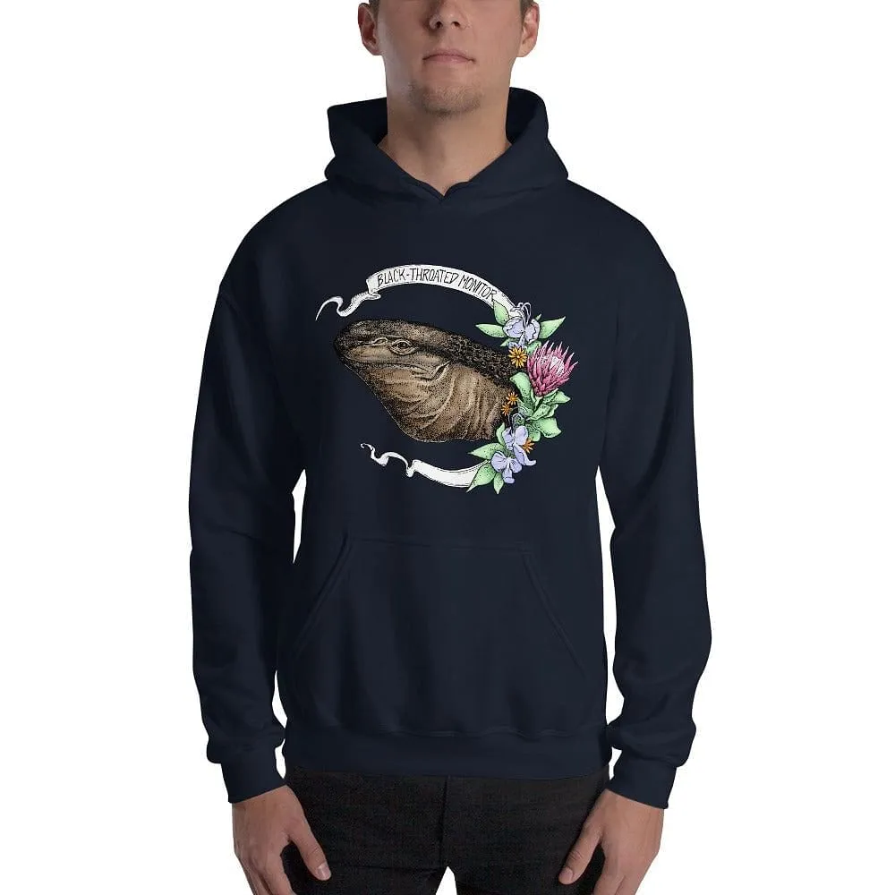 Black Throat Monitor Banner Hoodie, Reptile Gift Pullover