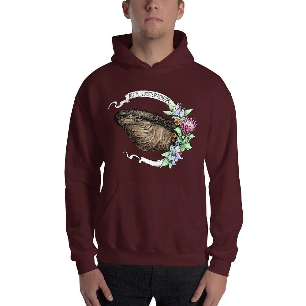 Black Throat Monitor Banner Hoodie, Reptile Gift Pullover