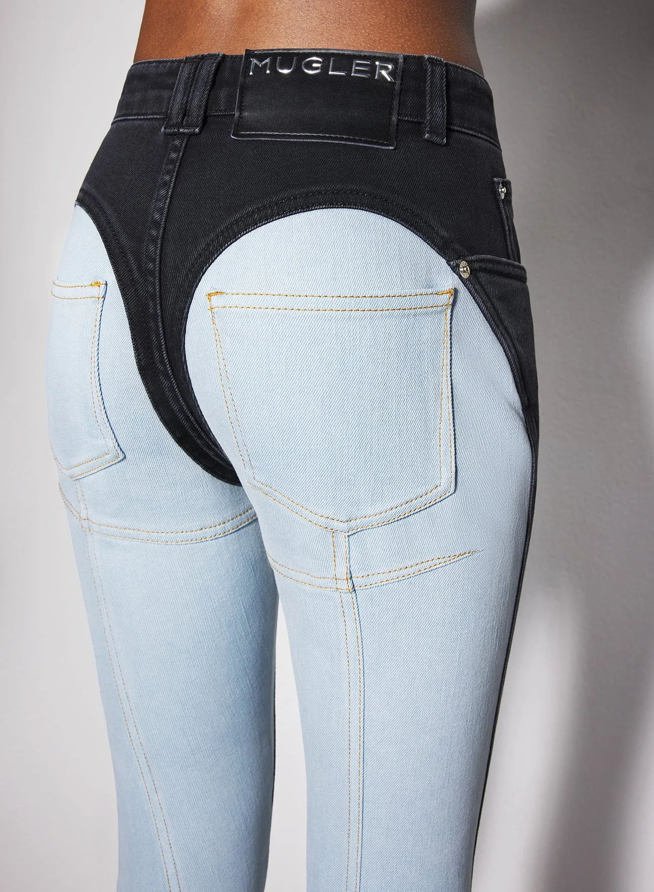 blue bi-color skinny jeans