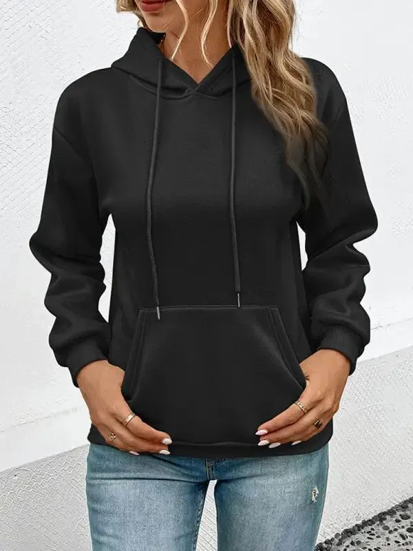 Casual Long Sleeve Solid Color Hooded Sweatshirt