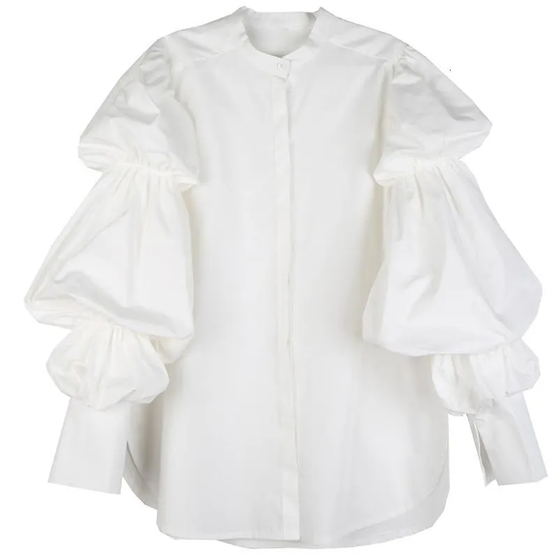 Daoko Pleated Puff Long Sleeve Shirt - White