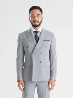 Double Breasted Suit Blazer - Light Grey (Peak Lapel)