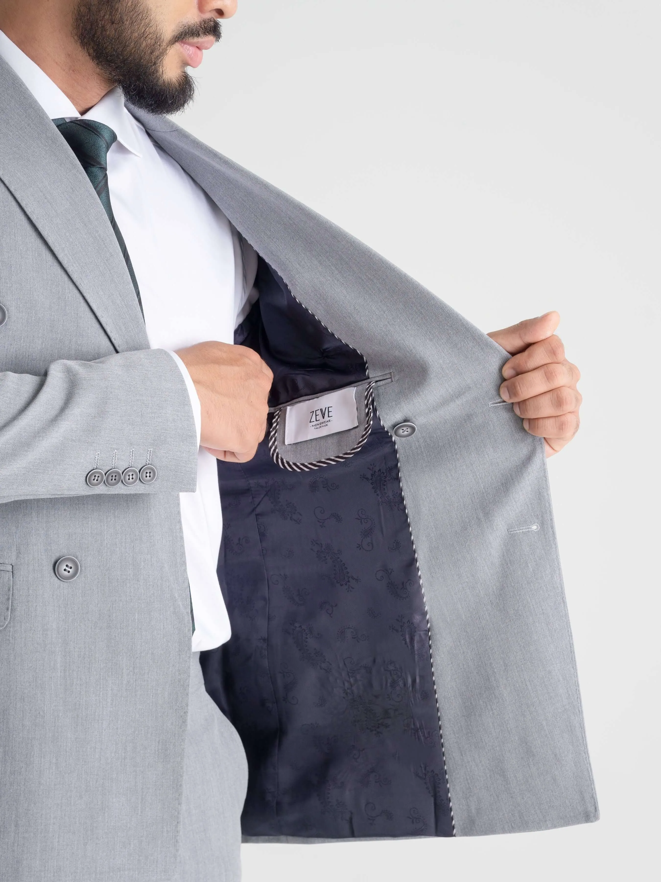 Double Breasted Suit Blazer - Light Grey (Peak Lapel)