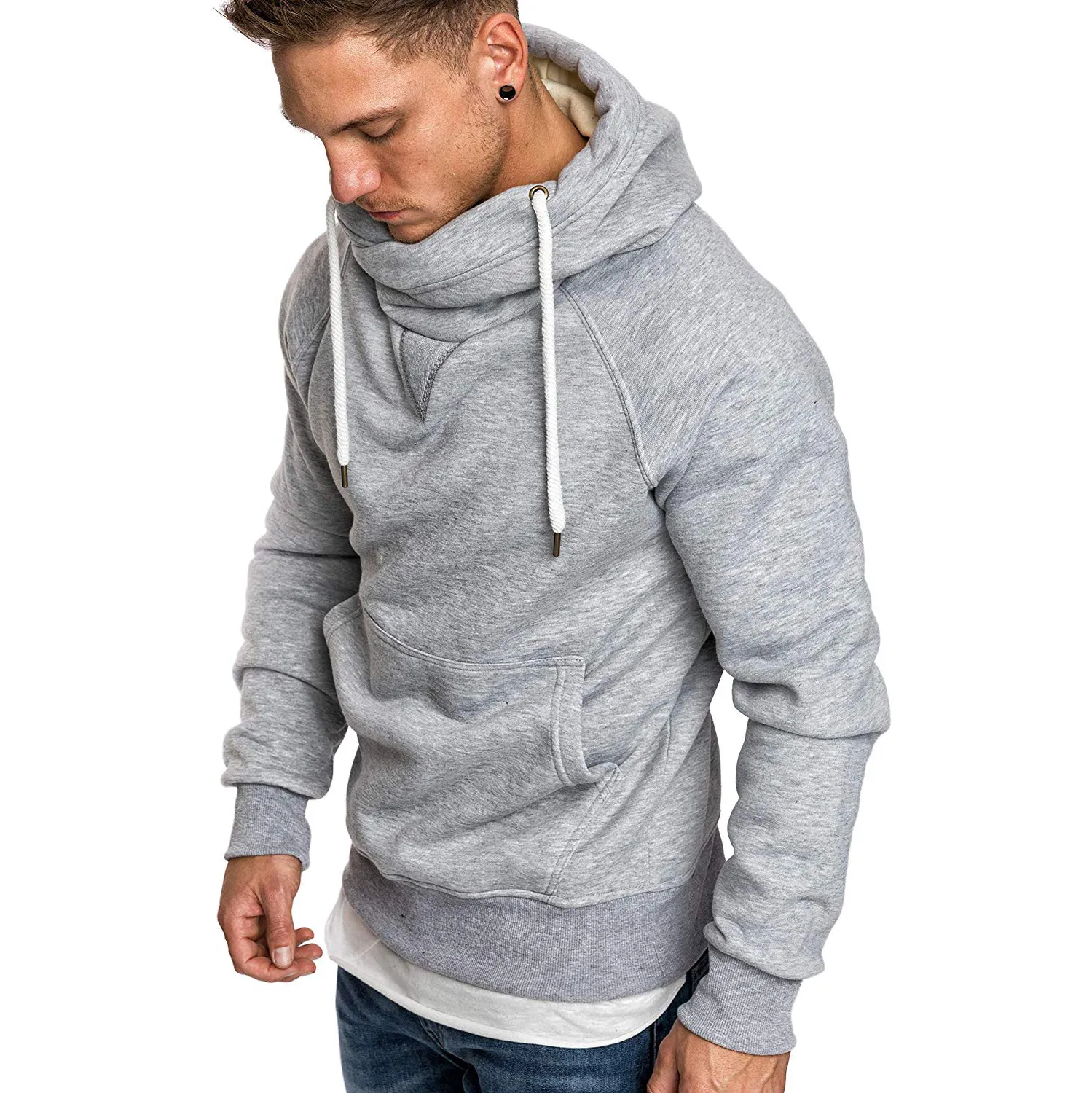 DRAWSTRING SHAWL COLLAR POCKET HOODIE