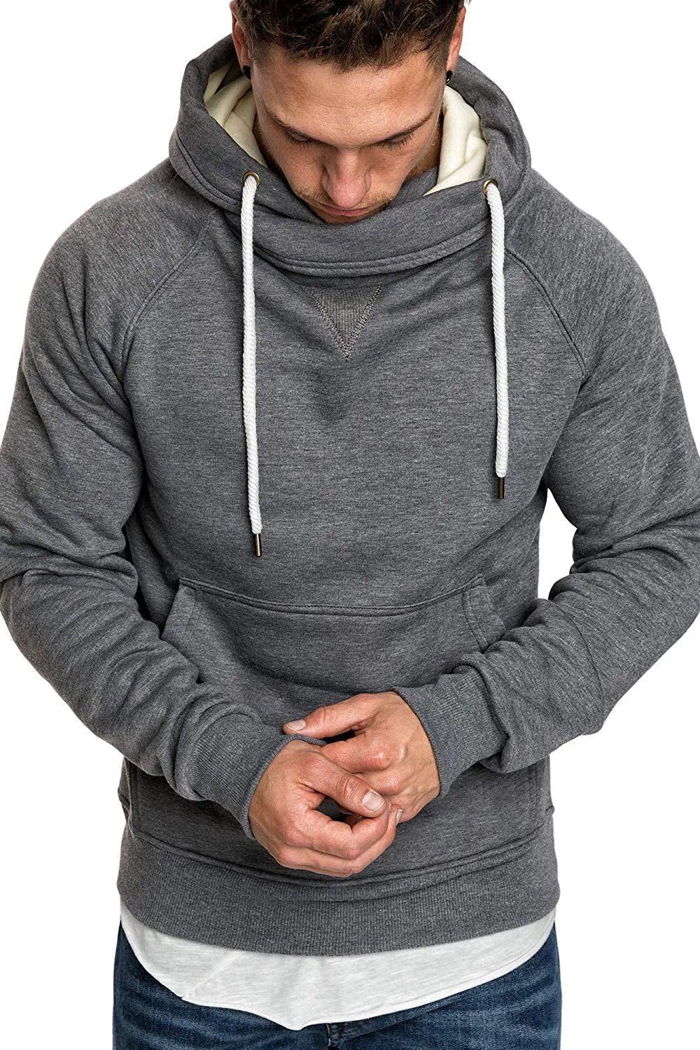 DRAWSTRING SHAWL COLLAR POCKET HOODIE