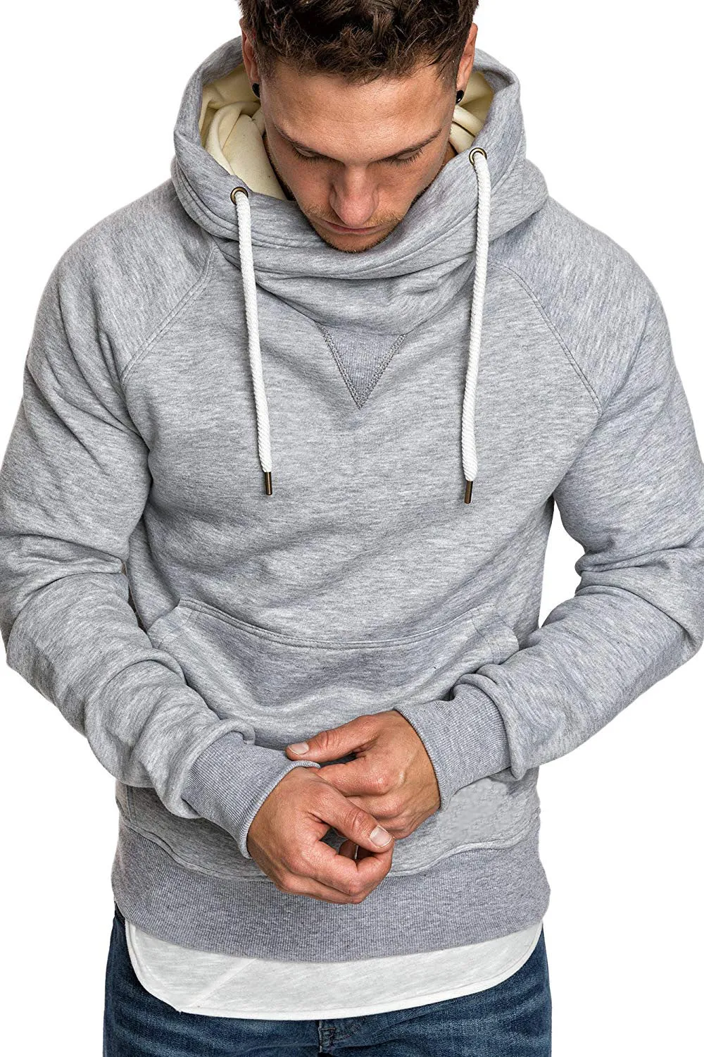 DRAWSTRING SHAWL COLLAR POCKET HOODIE