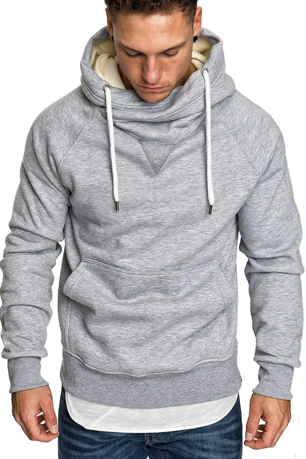 DRAWSTRING SHAWL COLLAR POCKET HOODIE