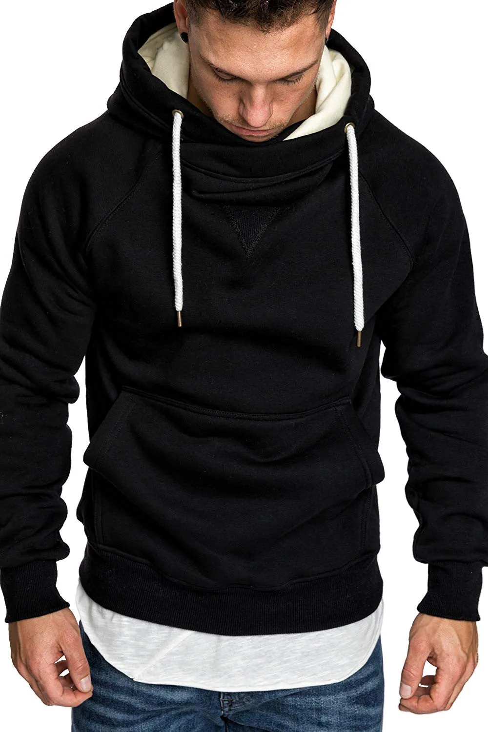 DRAWSTRING SHAWL COLLAR POCKET HOODIE