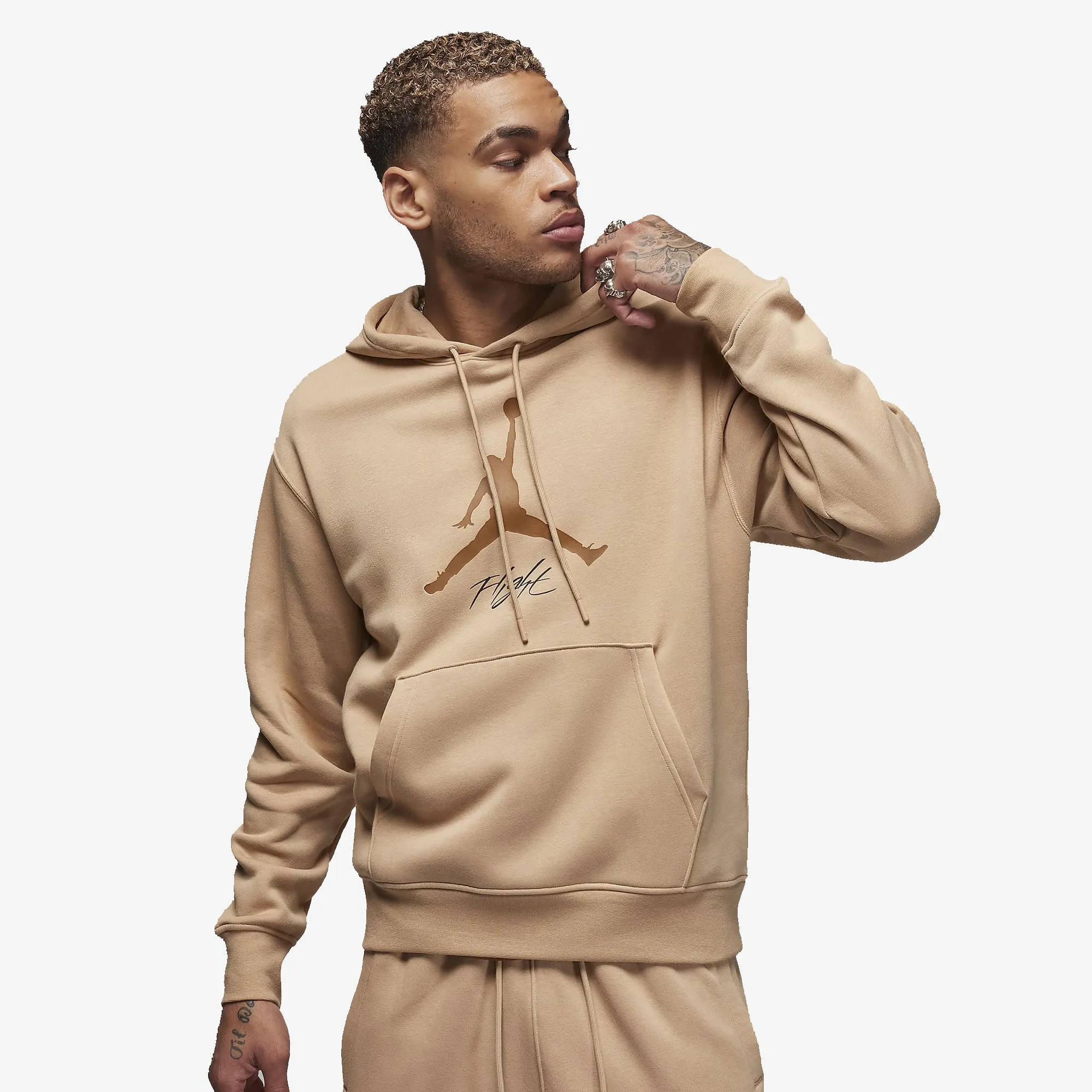 Essentials Mens Fleece Hoodie in Hemp/Lt British Tan - Comfortable and Stylish Casual Wear