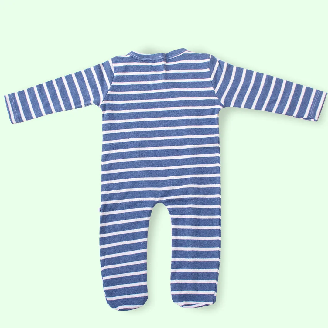 Full Sleeve Cotton Sleep Suit Blue Romper - Winter Collection