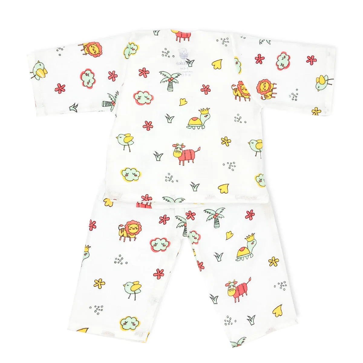 Full Sleeve Kimono Baby Night Suit Set -100% Organic Muslin -Animals