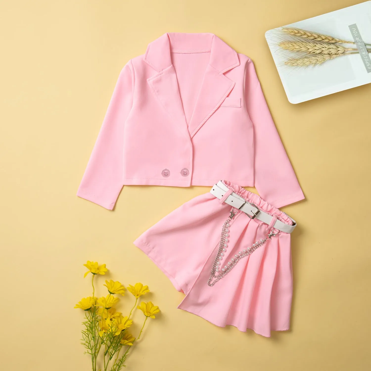 Girls V-neck Button Blazer Irregular Skort  Candy-colored Suit Suit