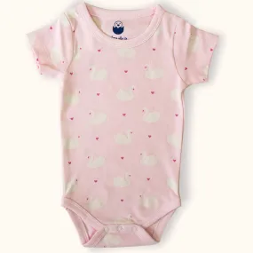 Half Sleeve Body Suit /Premium Cotton Onesie - Pink - Swan Love