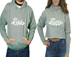 Her King His Queen Couple Matching Pullover Hoodie for Man, Crop Top Hoodie for Woman