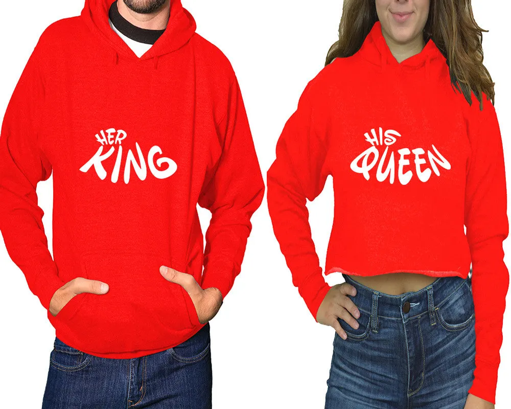 Her King His Queen Couple Matching Pullover Hoodie for Man, Crop Top Hoodie for Woman