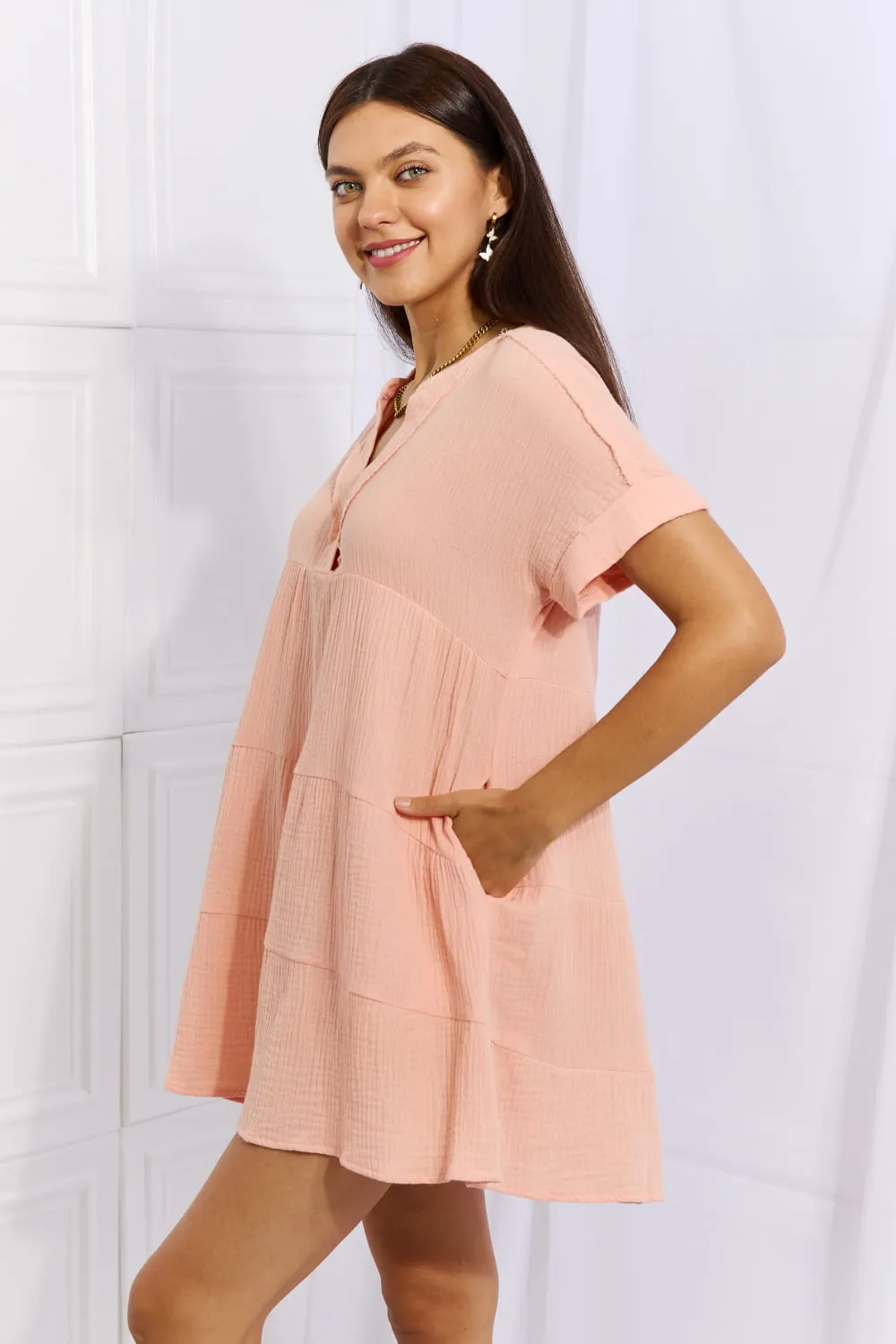 HEYSON Easy Going Full Size Gauze Tiered Ruffle Mini Dress