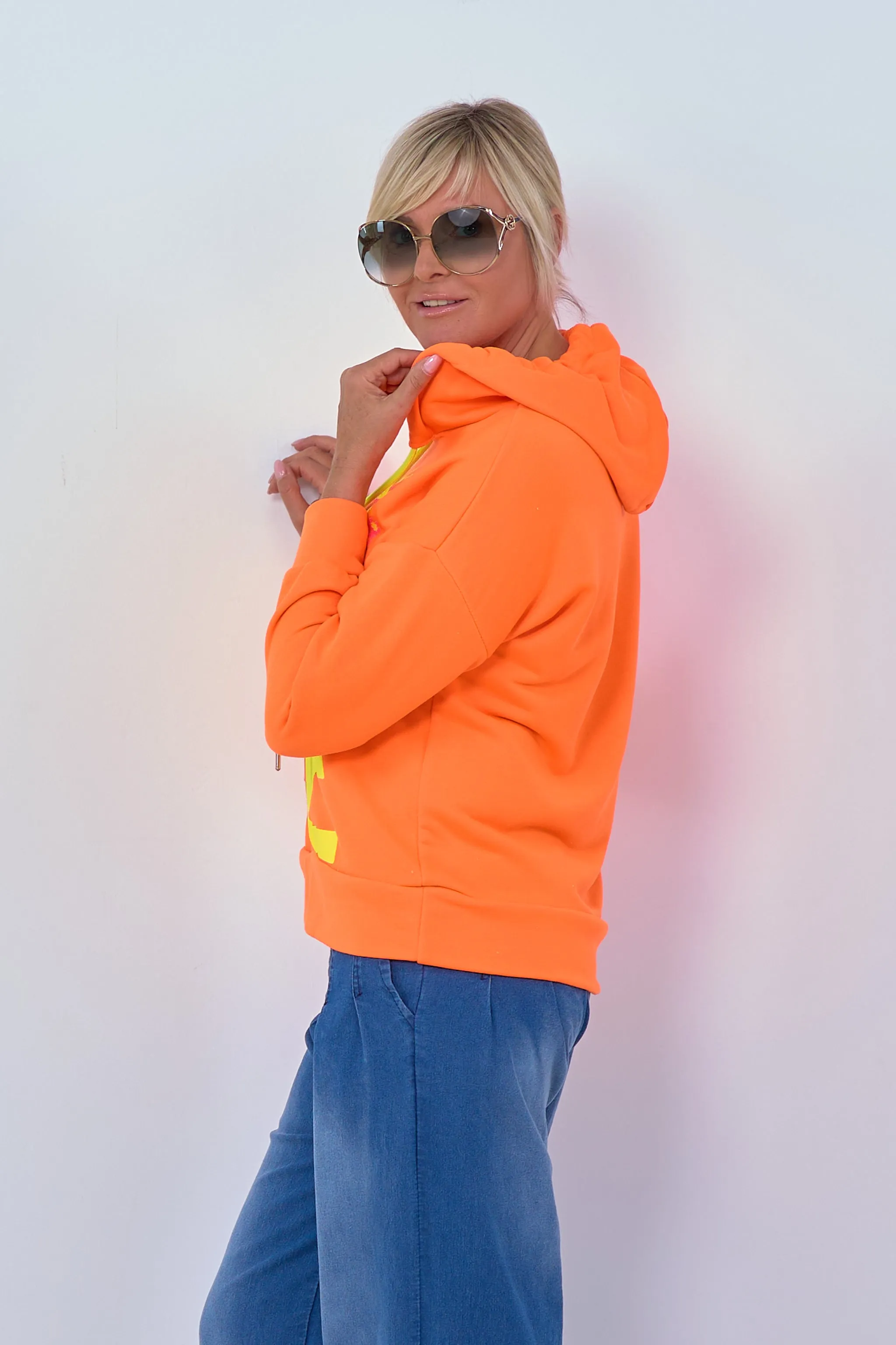 Hoodie mit Love-Blumen-Print, neon orange