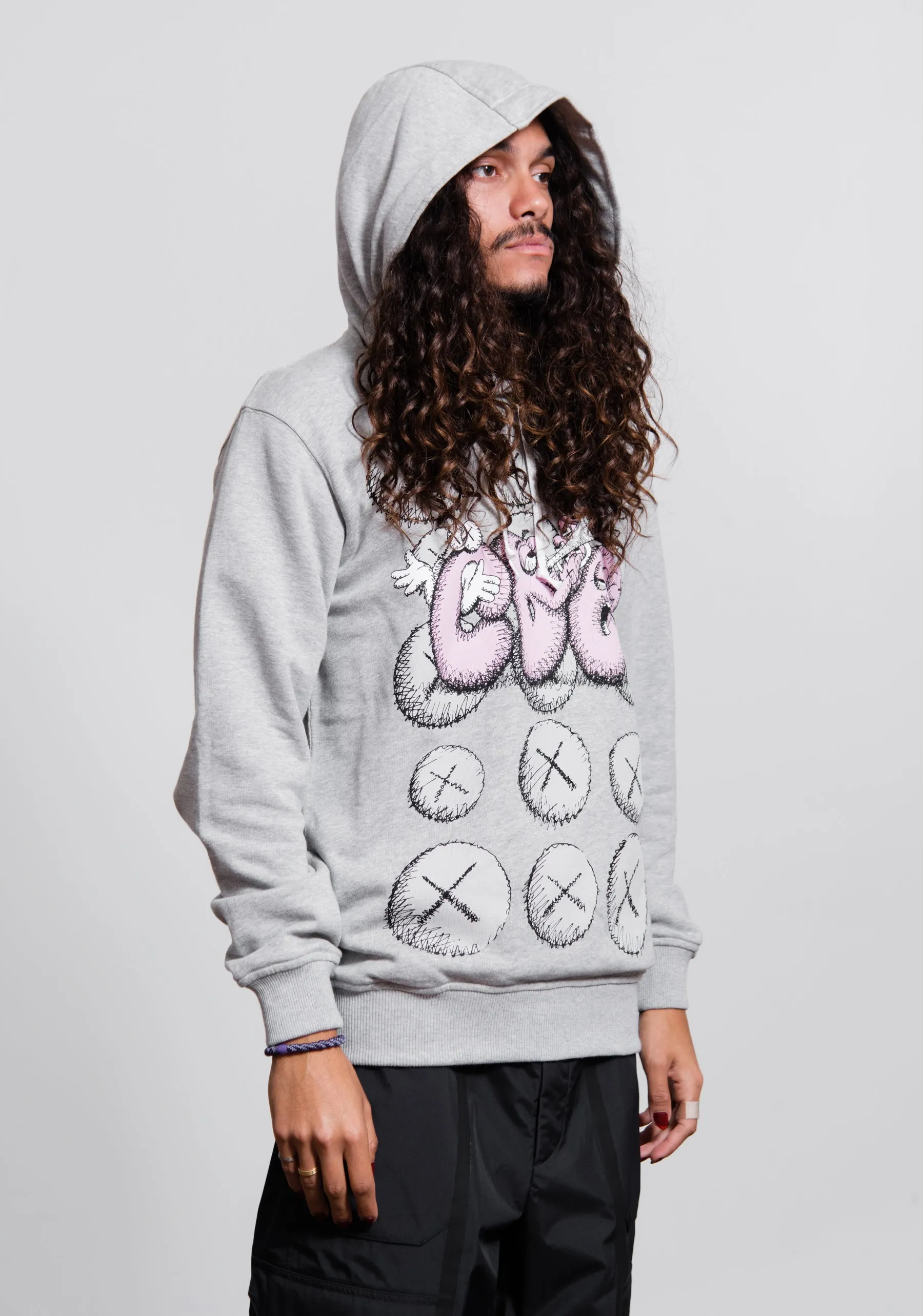 Kaws CDG Logo Hoodie Grey T001