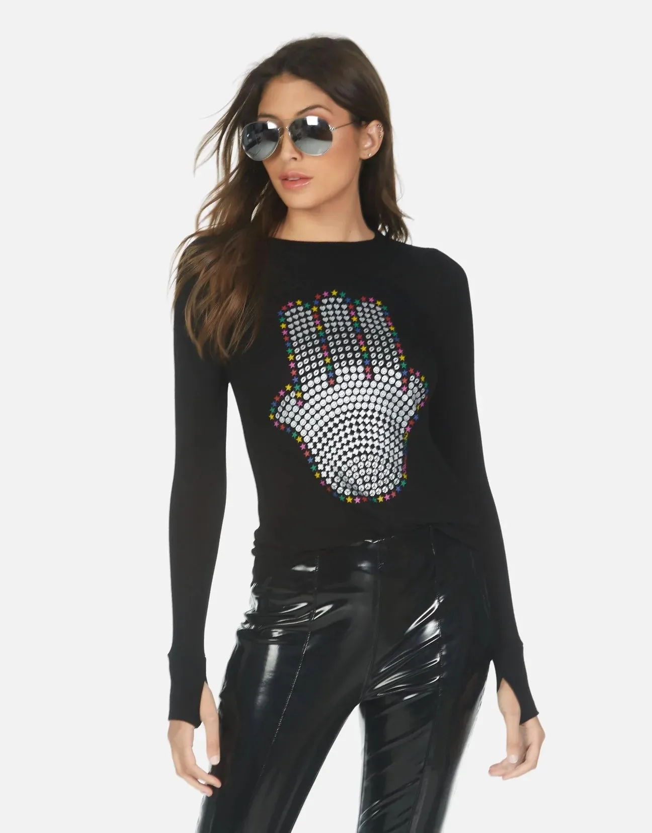 Lauren Moshi McKinley Hamsa Elements Long Sleeve Top