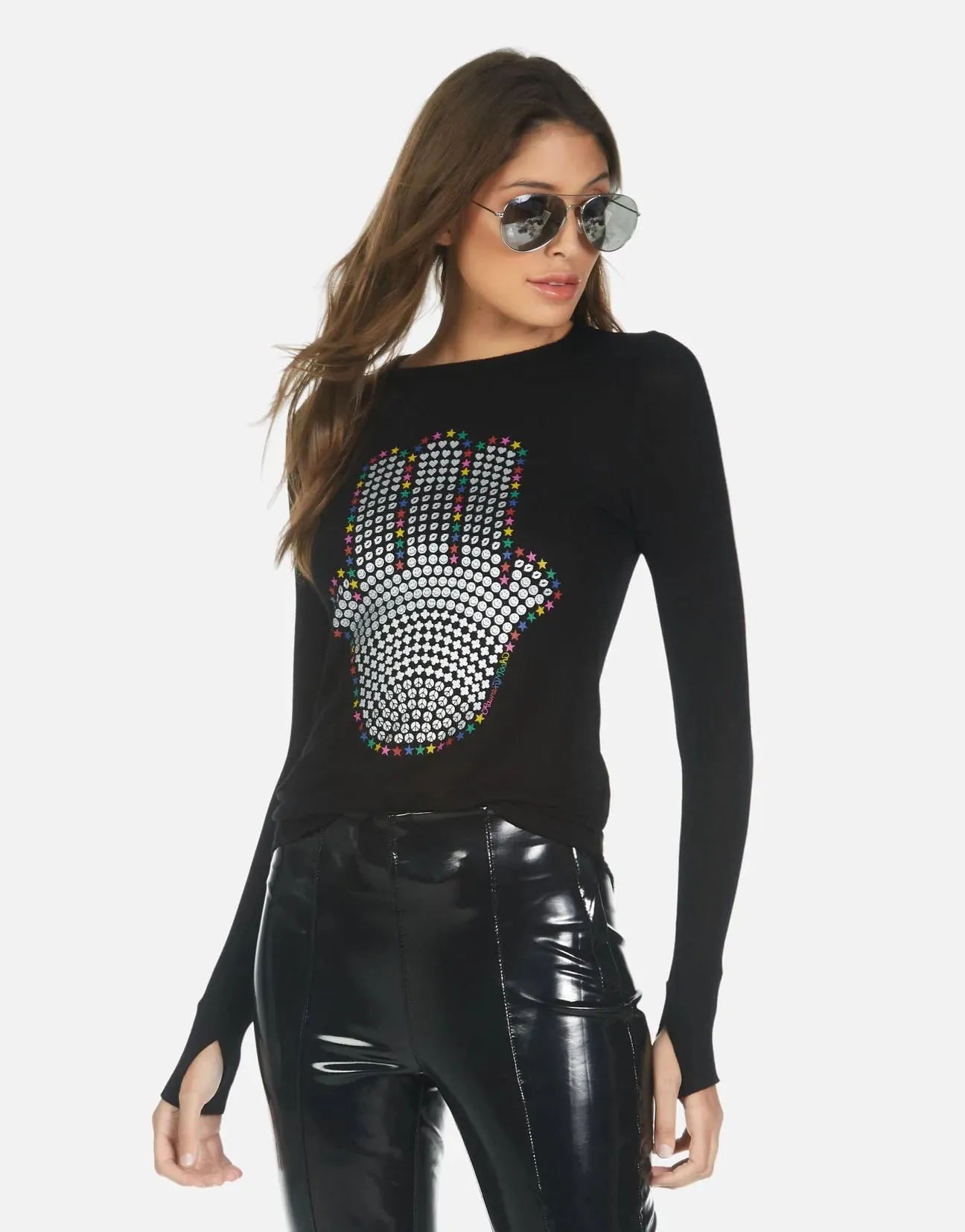 Lauren Moshi McKinley Hamsa Elements Long Sleeve Top