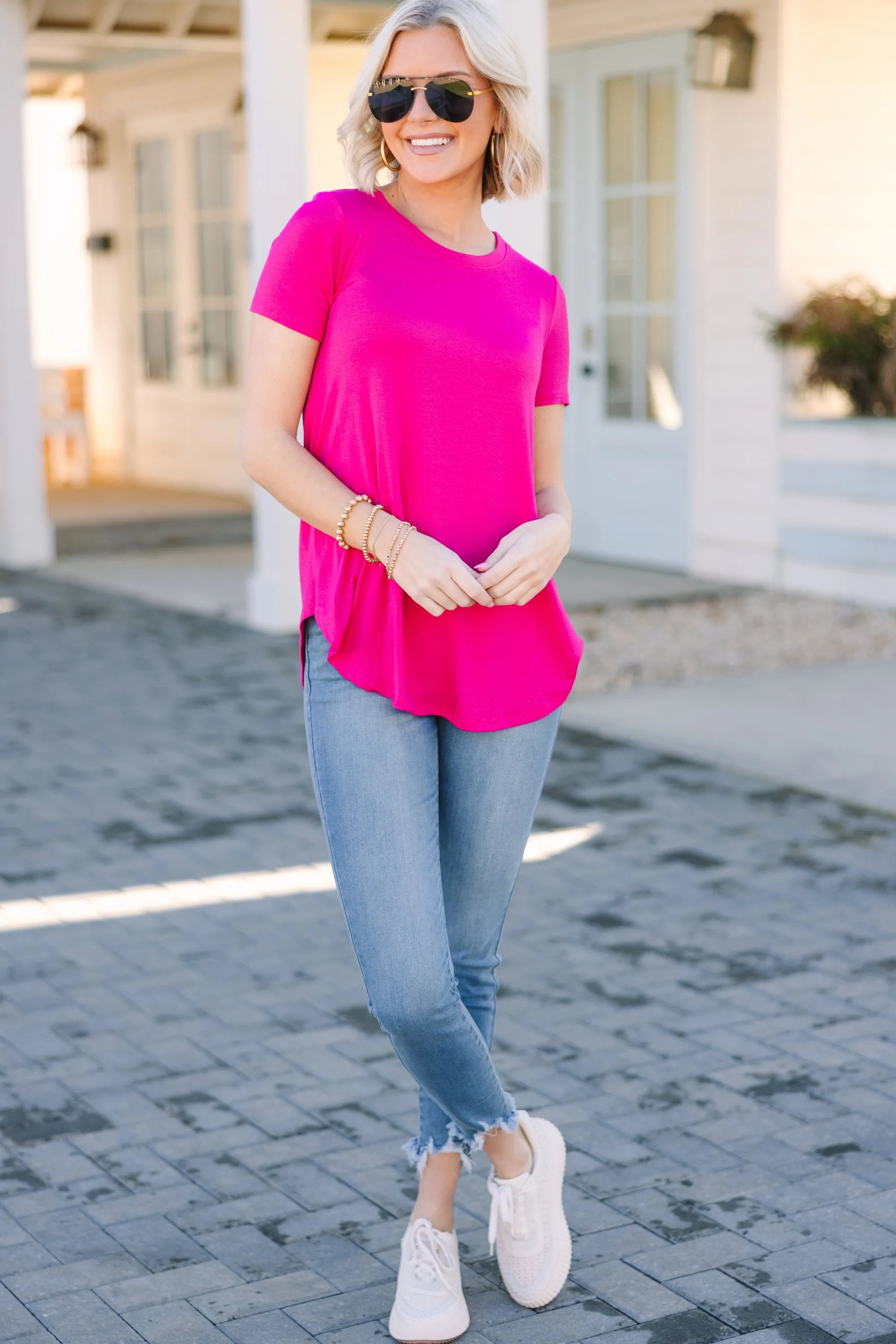 Let's Meet Later Fuchsia Pink Top