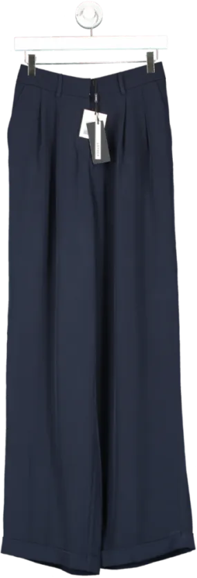 Lily Silk Blue Timeless Pleated Wide-leg Dense Silk Trousers UK 6