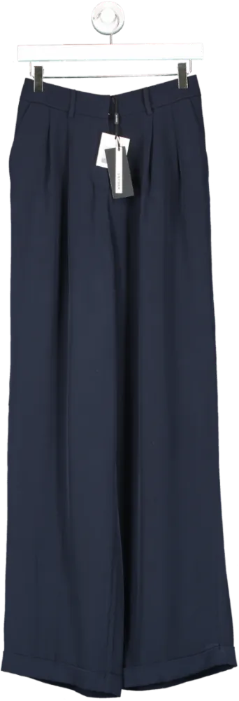 Lily Silk Blue Timeless Pleated Wide-leg Dense Silk Trousers UK 6