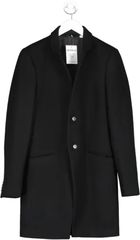 M&S Black Wool Rich Twill Overcoat UK S