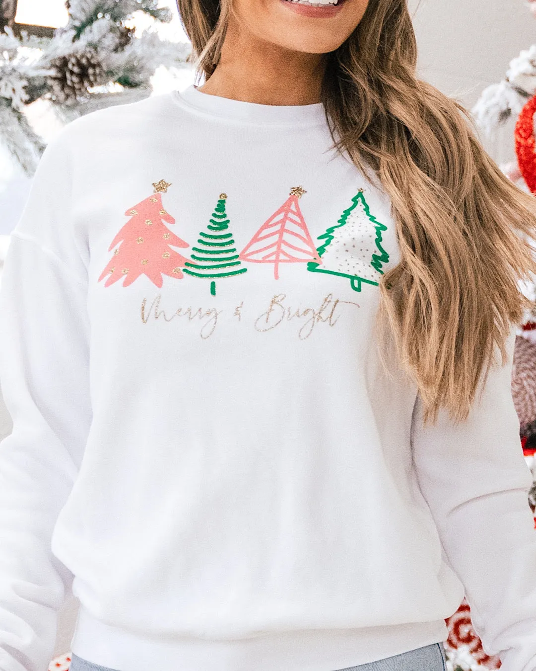 Merry & Bright Christmas Tree Ivory Sweatshirt FINAL SALE