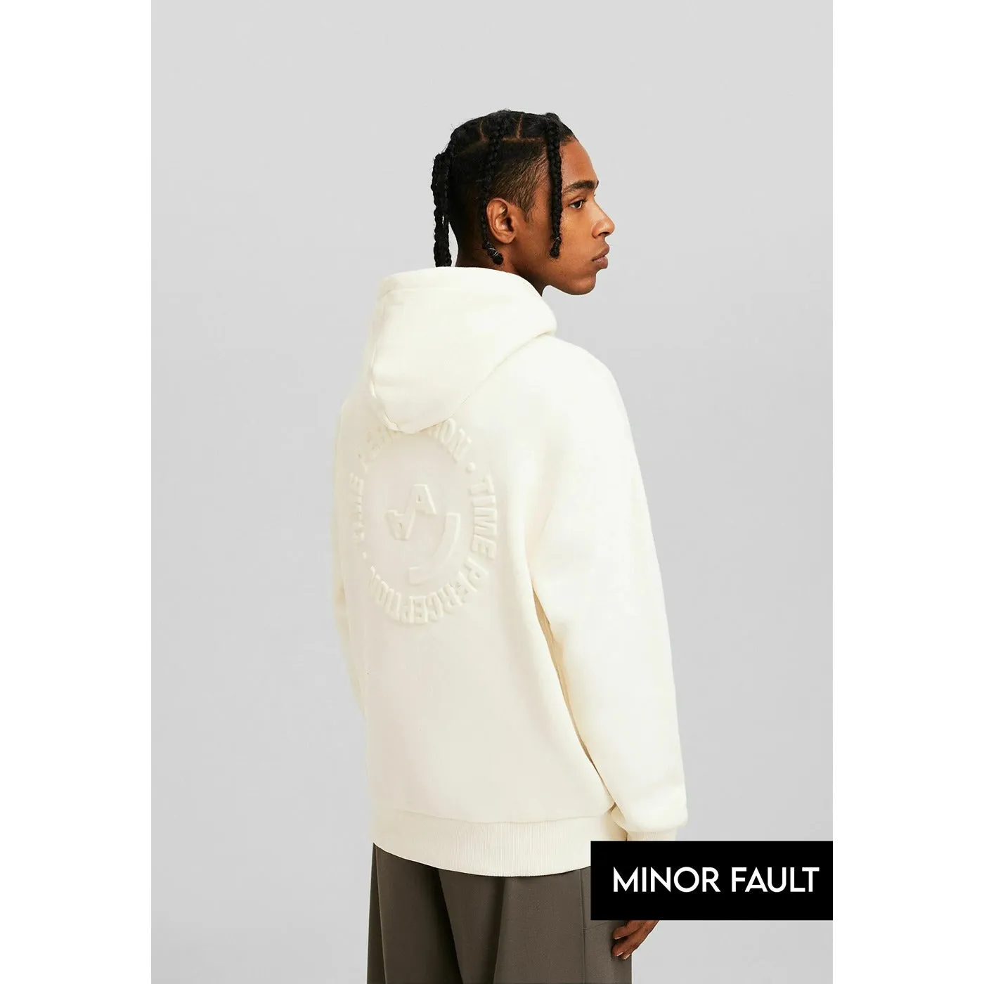 (Minor Fault) Cream Hoodie with Back Embossed Logo