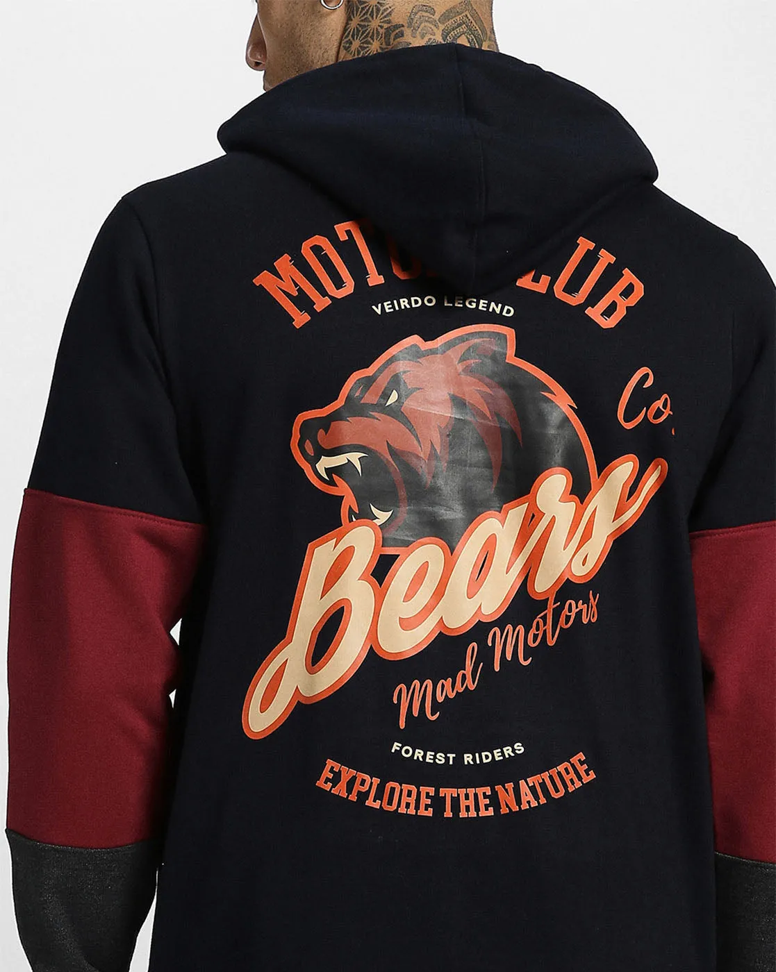 Motor Club Bears Maroon Front Graphic Hoodie