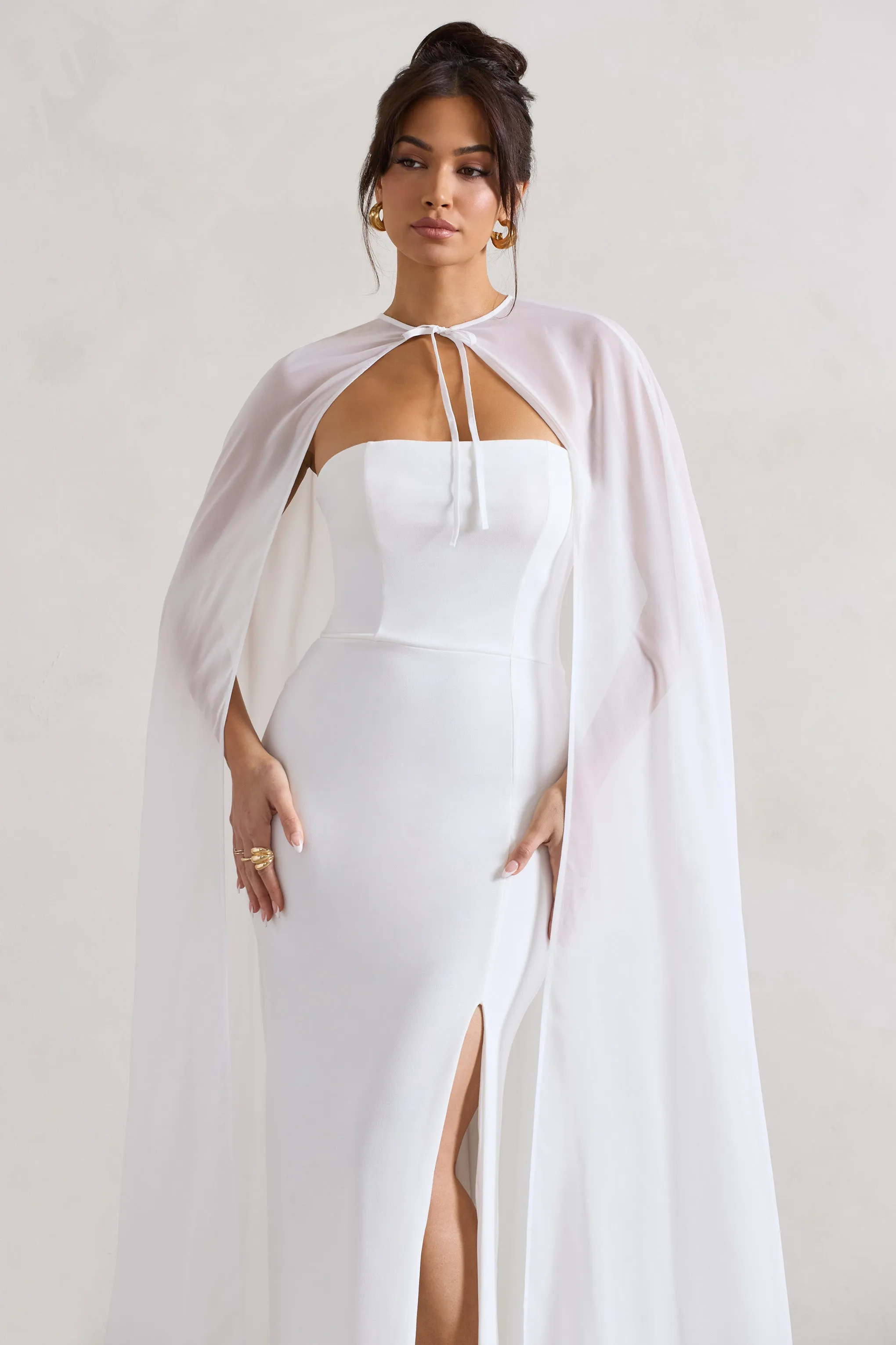 Mythical | White Chiffon Floor-Length Cape