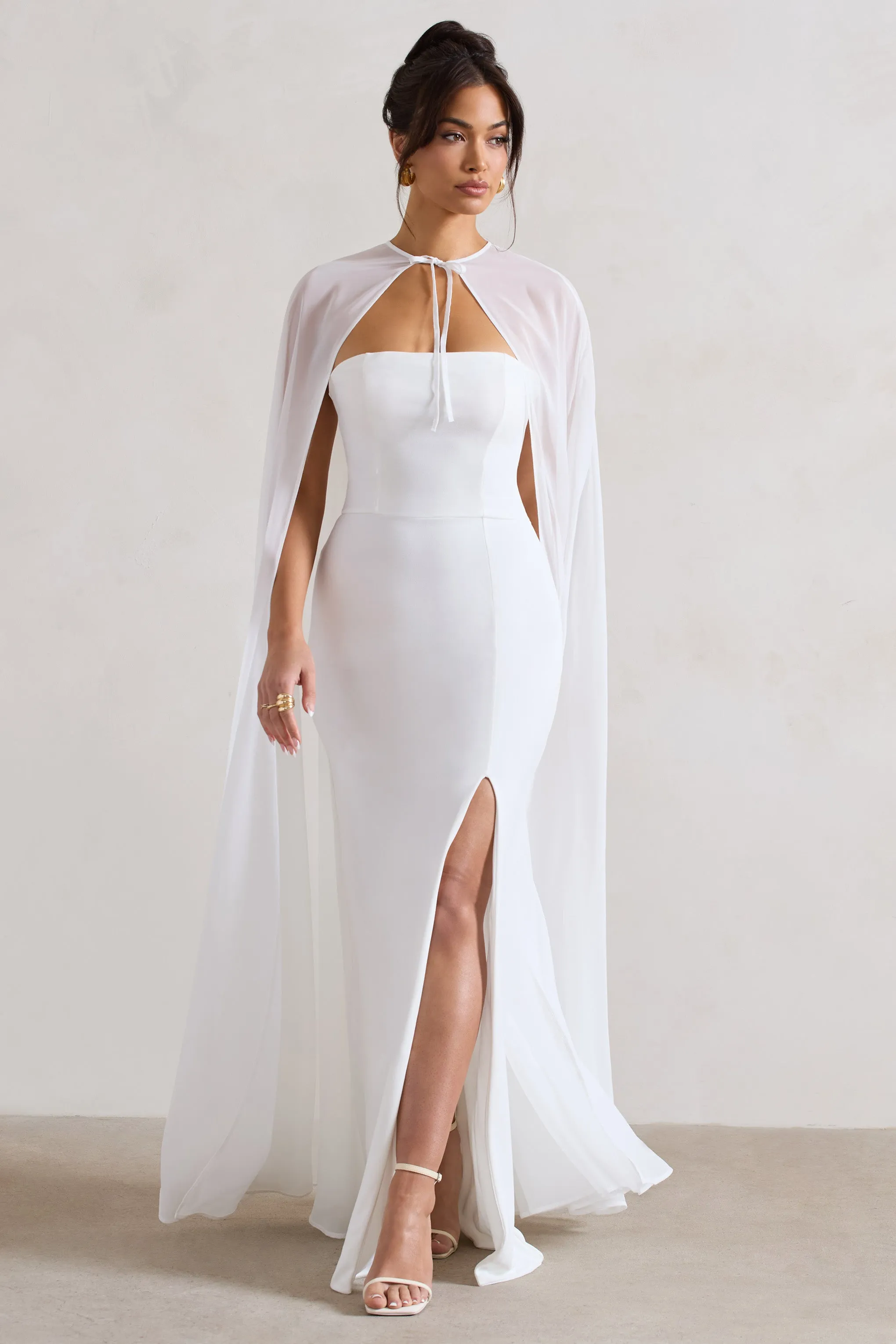 Mythical | White Chiffon Floor-Length Cape