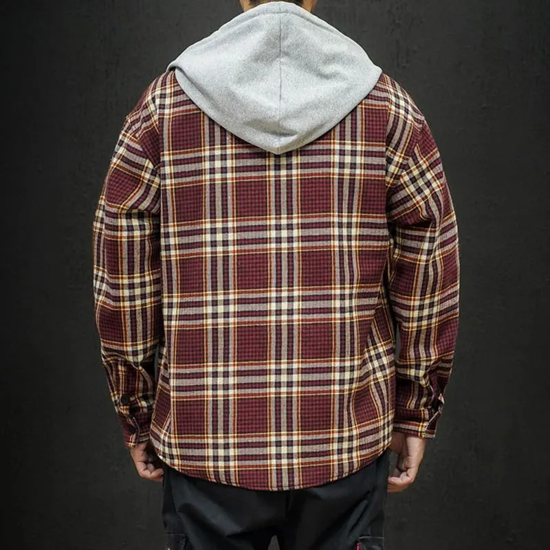 Plaid Long Sleeves Hooded Button Up