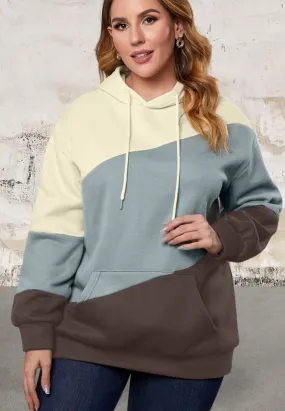 Plus Size Colorblock Kangaroo Pocket Hoodie