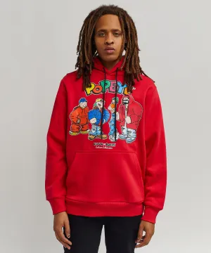 Popeye Crew Graphic Print Hoodie - Red