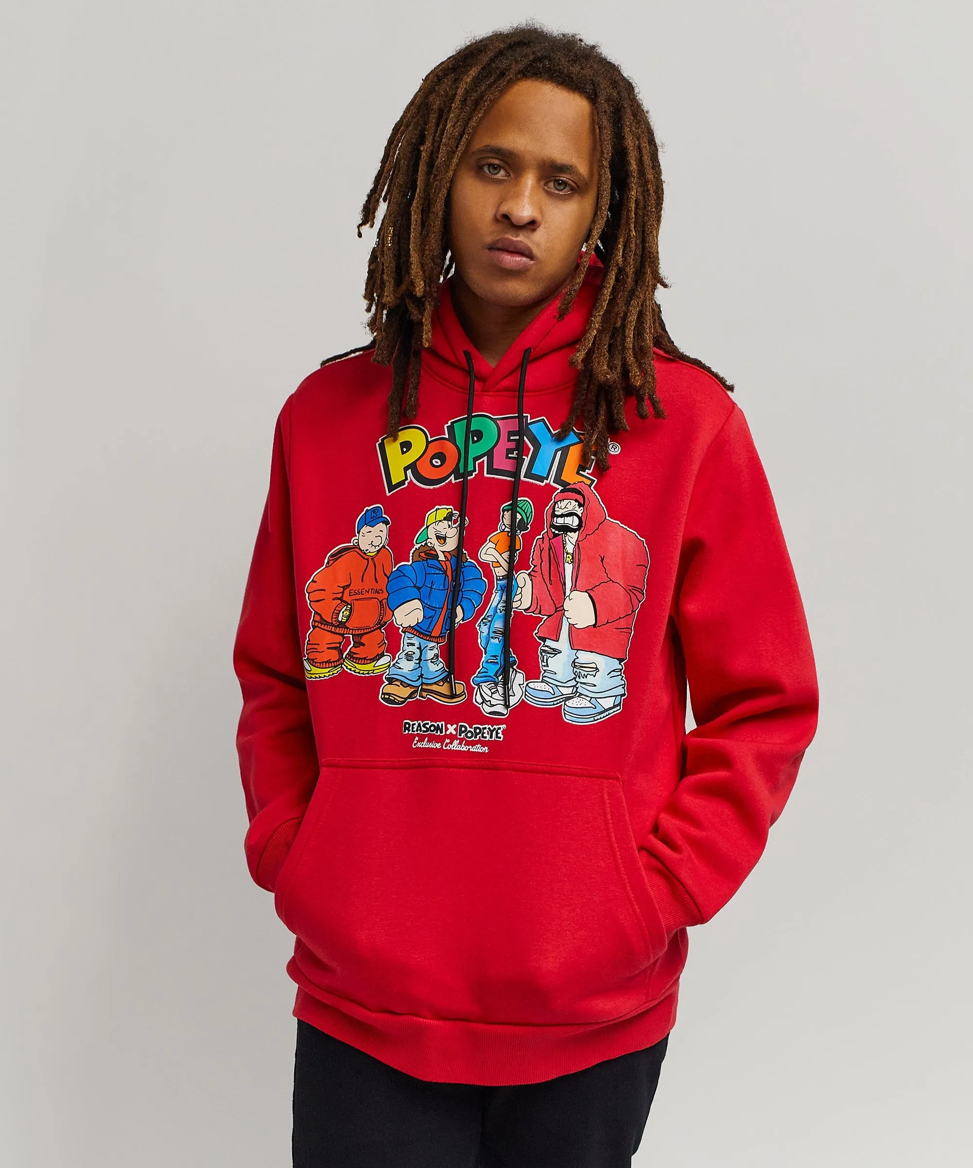 Popeye Crew Graphic Print Hoodie - Red