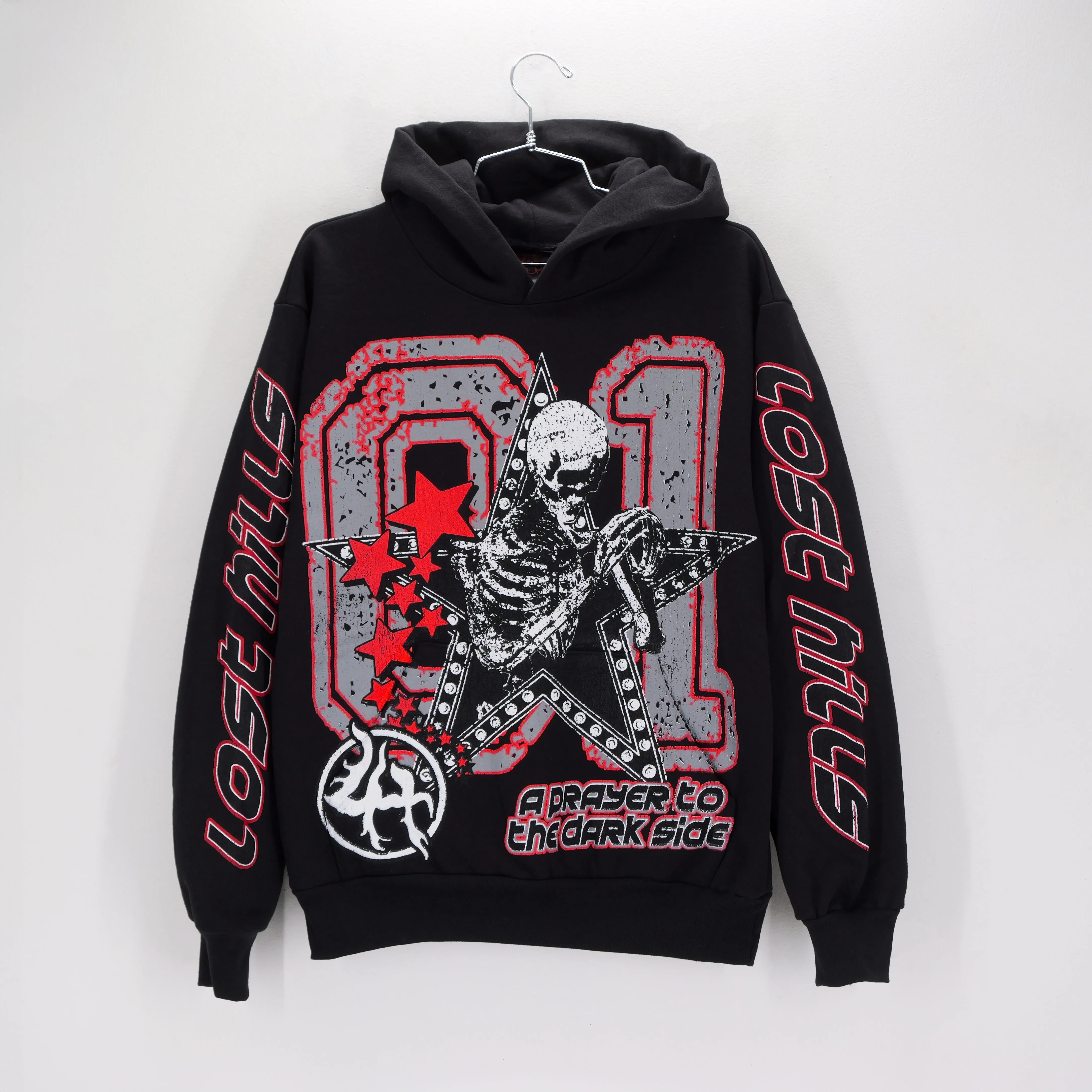 Mens Black and Red Prayer to the Darkside Graphic Hoodie – Stylish and Comfortable Streetwear