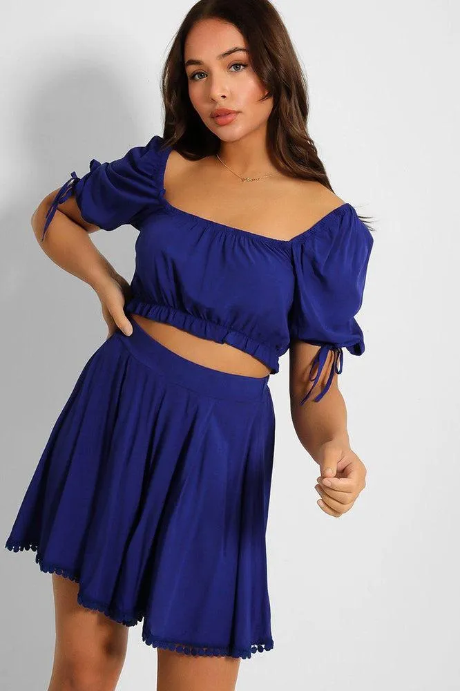 Puff Sleeve Crop Top And Pleated Shorts Set