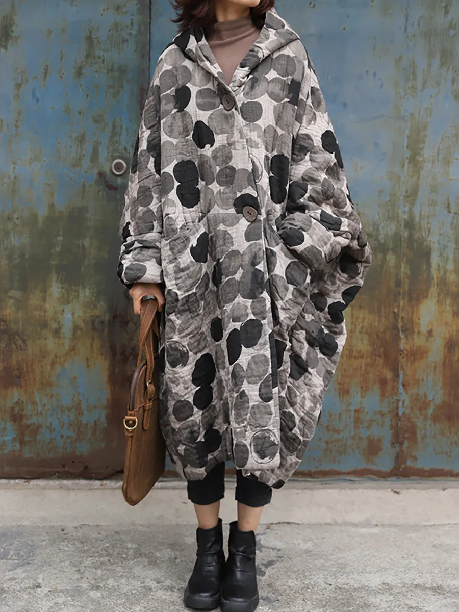 Retro Ink Dot Loose Hooded Overcoat